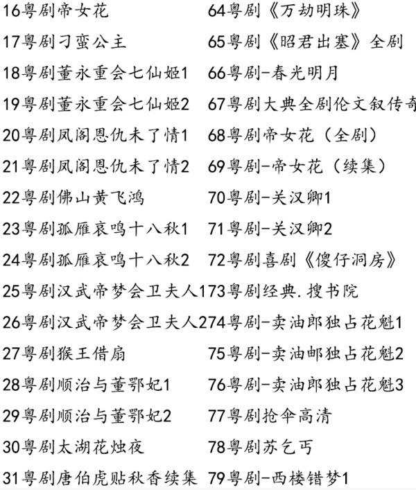 粤剧MP3、视频、电影大全,全套视频教程学习资料通过百度云网盘下载 